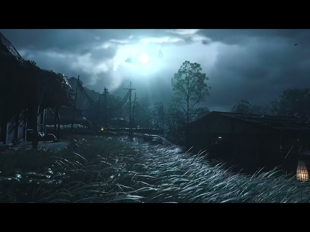 Ghost of Tsushima | Village Rain Relaxing Ambience | ASMR/Sleep aid | No music | PS5 4K HDR [1 hour]