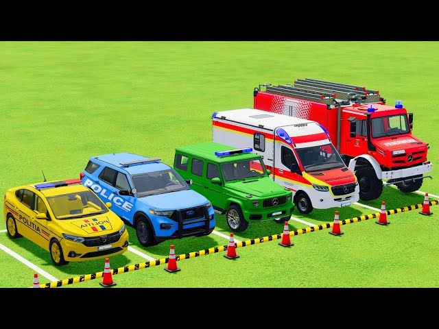 POLICE CARS, AMBULANCE, FIRE DEPARTMENT VEHICLES TRANSPORTING WITH MAN TRUCKS ! Farming Simulator 22