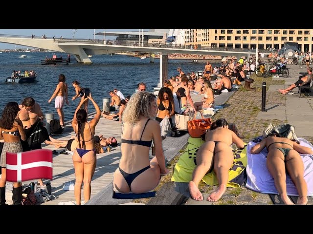 City Beach walk, 🇩🇰Islands Brygge walking tour, Travel Copenhagen Denmark 2024August #4k #Sunbath