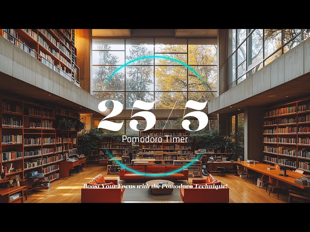 Pomodoro Timer 25/5 - Library Nook in a Bookstore | Study, Work, Focus, 뽀모도로