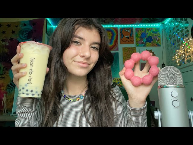 [ASMR] DRINKING BOBA+MOCHI DONUT 🧋