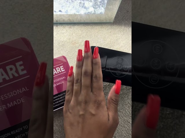 Glossy Red Nails Sleek Medium Square #NailInspo #RedNails #ManicureGoals #GELX #GlossyNails