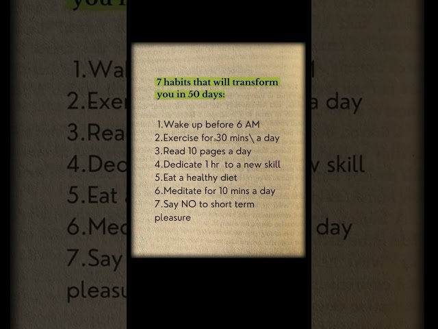 7 habit that will transform your life in 50 days #selfinprovement #mindset #success #motivation