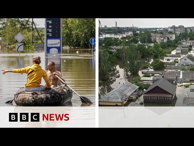 ‘Floating landmines’ warning as Ukrainians flee dam disaster - BBC News