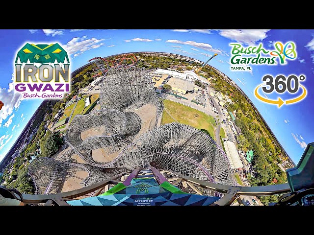 VR 360 Iron Gwazi Roller Coaster On Ride Front Seat POV Busch Gardens Tampa 2023 10 31