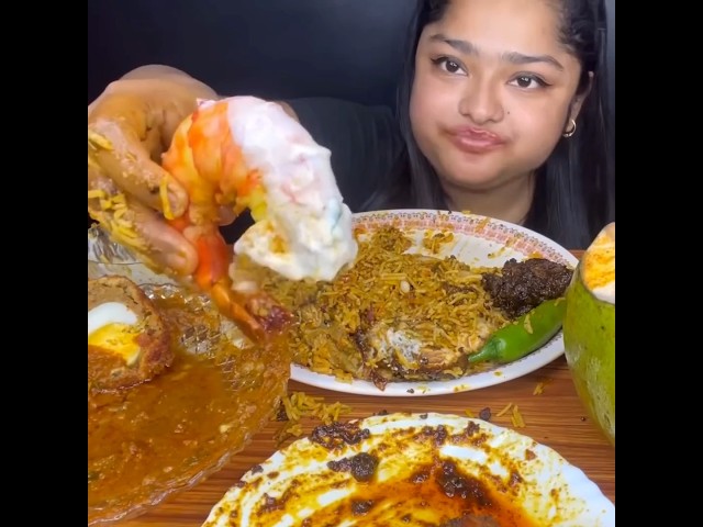 ASMR: EATING SPICY PRAWN CURRY🔥 MUTTON PULAO || #shorts #mukbangn#asmreating #mukbangasmr #asmr