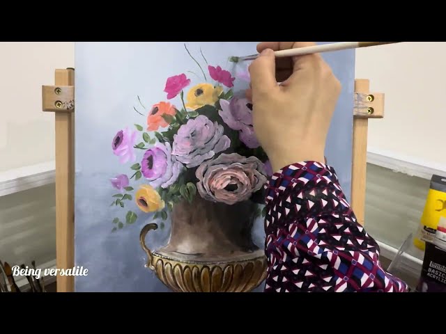 Roses in a Vase -Acrylic Painting || Time Lapse