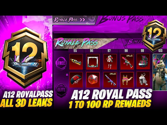 A12 Royal Pass 3D Leaks | 1 To 100 Rp Rewards | 100 RP Mythic Bunny Set | PUBGM