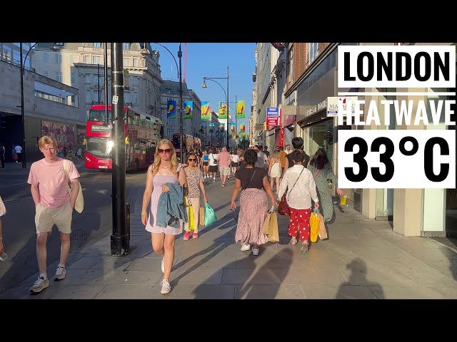 England, London City Summer Streets Heatwave Walk in London | Central London View at 33°C [4K HDR]