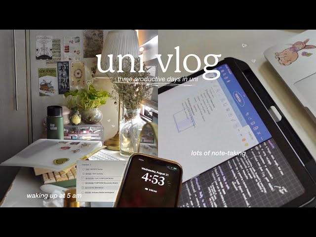 UNI VLOG 🖇️ a productive study vlog, waking up at 5 am, lots of note-taking, study with me