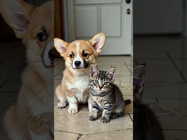 Cute corgi puppy and kitty #puppy #corgi #puppyvideos #puppylife #puppies