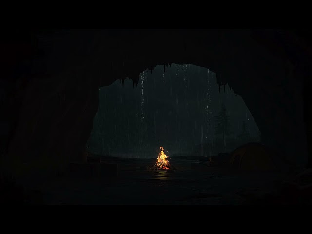 Hidden Dark Cave In The Forest - Dripping Rain And Fire For Deep Sleep, Comfort & Relaxation Inside