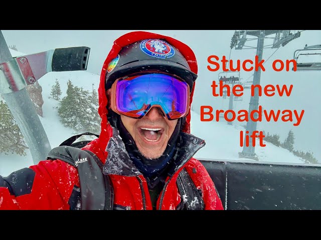 Stuck on the brand new Broadway, chair #1 at Mammoth Mountain during a snow storm in November 2024