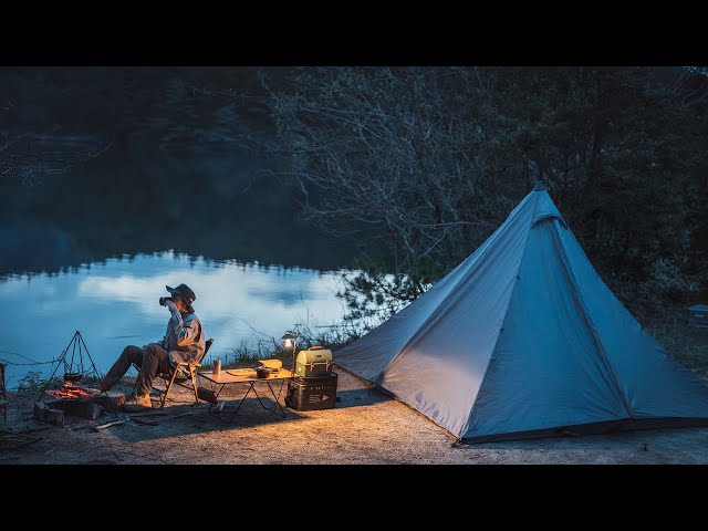 Peaceful Lakeside Solo Camping Experience[Nature ASMR, Relaxing ]