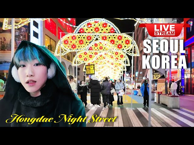 Live Korea Seoul 🇰🇷 Walk Tour Seoul ❤️ Seoul Hongdae Night Street | Korean Food Street Walking Tour