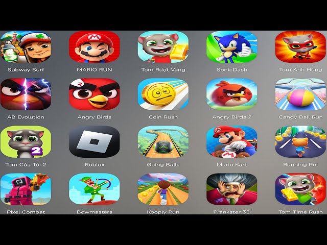 Running Pet,Pixel Combat,Angry Birds 2,going balls,Tom Gold Run,Sonic dash 2,Coin Rush,Mario kart,,,