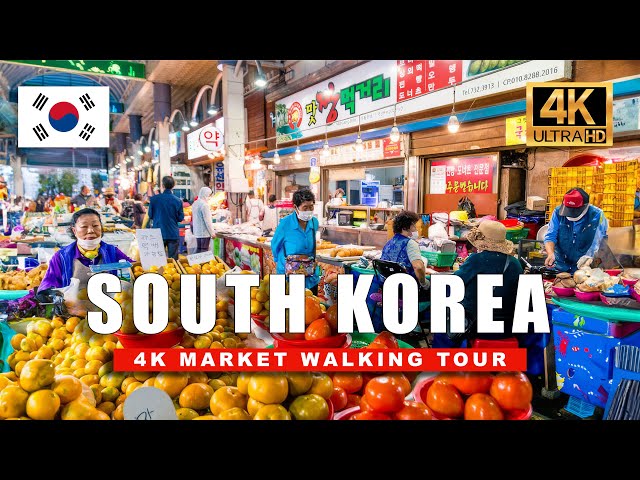 South Korea Walking Tour - Jeju Island Citrus & Seafood Market Walkthrough | 4K HDR 60fps