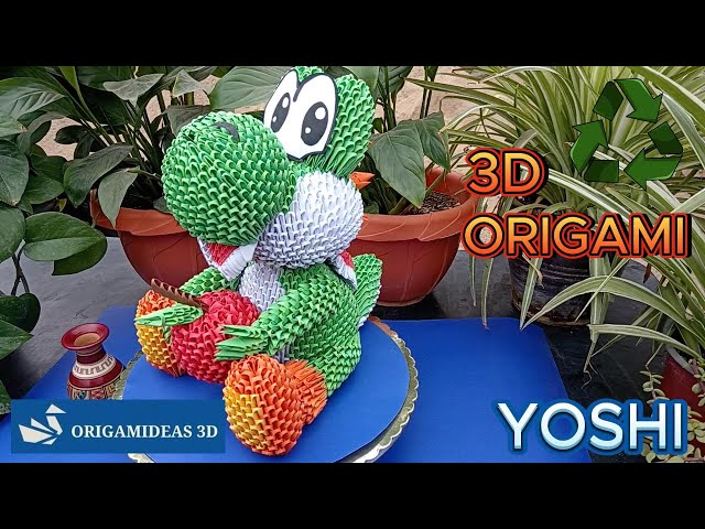 How to make a Yoshi in 3D Origami with reusable paper | Yoshi en Origami 3D con papel reusable