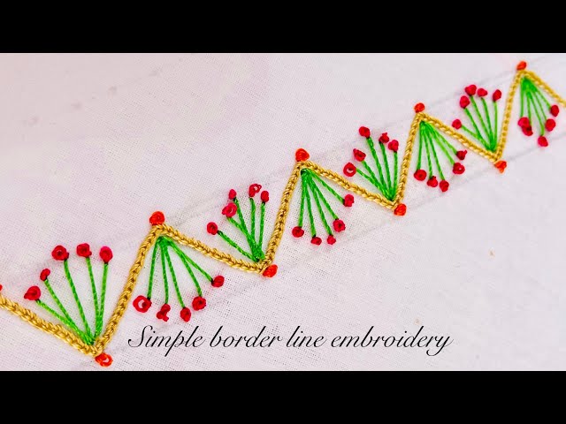 Simple embroidery border linE design |aari hand work embroidery tutorial design for beginners