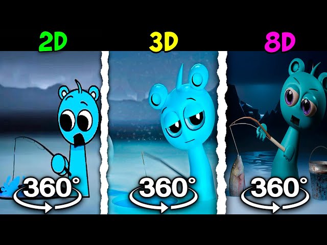 360° VR Incredibox Sprunki Cyan Sky is Fishing 2D vs 3D vs 8D