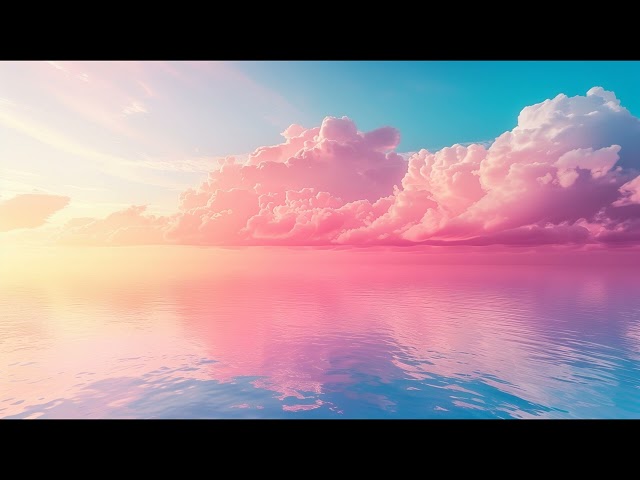 Blue and Pink Gradient Clouds Over Water Oceanscape Background, Nature Wallpaper, Coastal Landscape