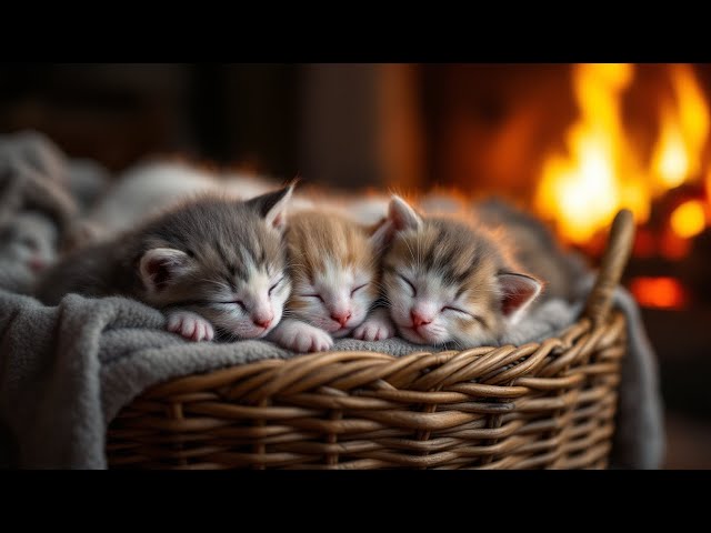 Sleep, purring kittens and a cozy fireplace