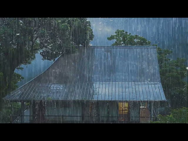 Best Rain Sounds for Sleeping - Real Heavy Rainstorm & Mighty Thunder on Garden House for Relaxaxion