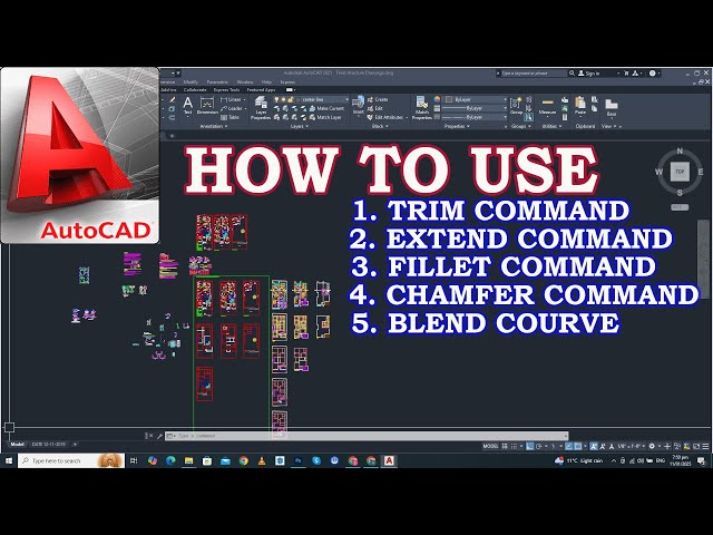 How To Use Trim Command , Extend , Fillet , Chamfer , And Blend Curve | AutoCAD training