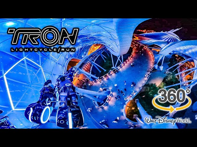 VR 360 TRON Lightcycle Run Roller Coaster at Night POV with Queue Walt Disney World 2024 01 04