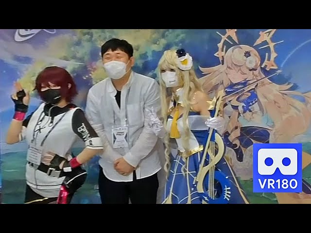 3D 180VR 4K Cute rhythm game KALPA cosplayers are interviewing the game developer in Game Show