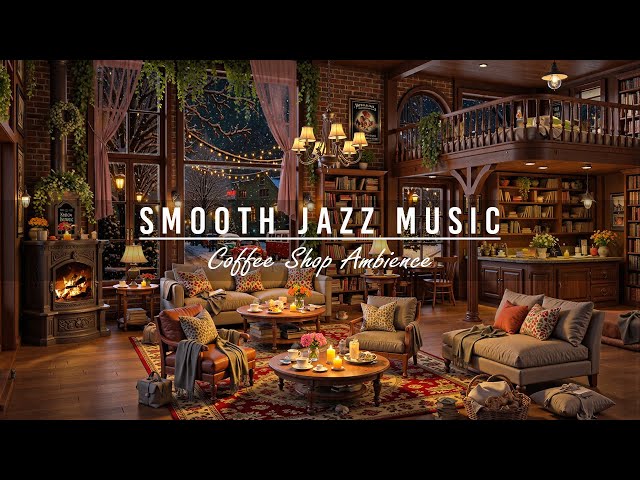 Unwind with Smooth Piano Jazz Music at Cozy Coffee Shop Ambience🔥Crackling Fireplace for Work, Study