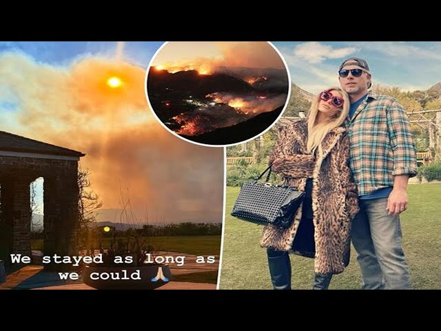 "Jessica Simpson evacuates Hidden Hills home as LA wildfire smoke fills backyard."