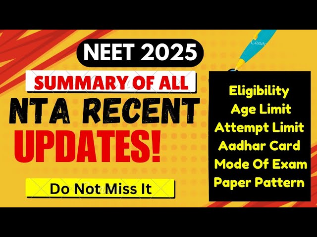 Recent NTA Updates For Neet 2025 | Section B Removed From NEET 2025 | Latest NTA Update