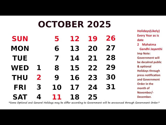 Calendar October 2025