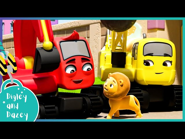 Minisode: Little Lion Rescue Mission 🚧 🚜 | Digley and Dazey | Kids Construction Truck Cartoons