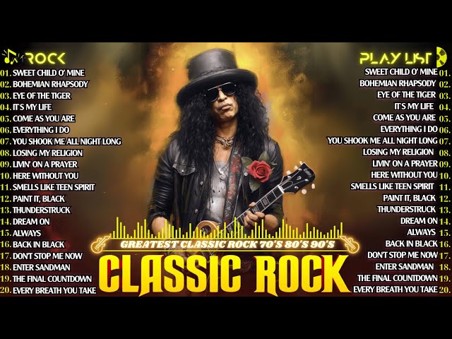 Best Classic Rock Songs 70s 80s 90s 🔥 Guns N' Roses, Aerosmith, Bon Jovi, Metallica, Queen, ACDC, U2