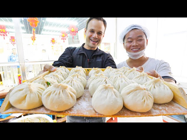 Most SATISFYING Chinese Street Food FACTORY (10,000 BAOZI/Day) + Muslim BREAKFAST Street Food China!