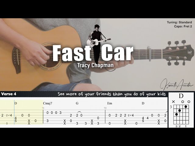 Fast Car - Tracy Chapman | Fingerstyle Guitar | TAB + Chords + Lyrics