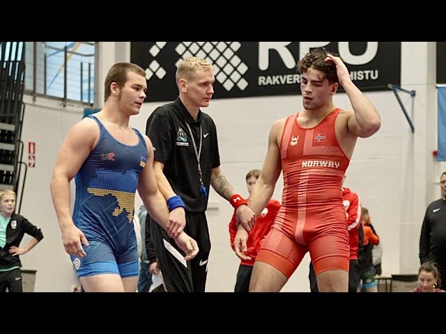 U17 Felix Lenes Fredriksen (NOR) vs Segyi Pogorilyi (UKR) 80kg. Greco-r boys wrestling. B-cam-man