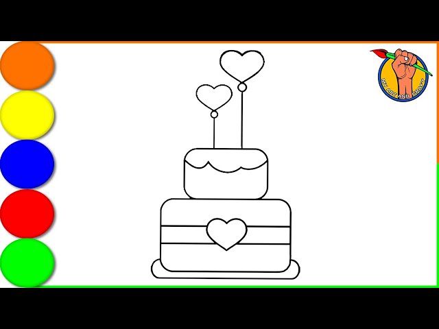 How To Draw Cake For Kids | Beautiful Hearts | Cake Drawing Easy