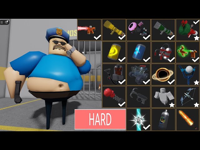 BARRY'S PRISON RUN! (OBBY) HARD MODE Siren Cop - All Morphs Unlocked & Use All Items Full Gameplay