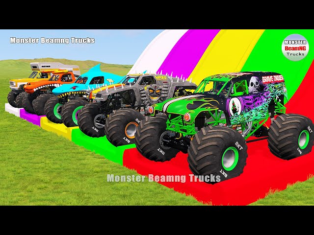 Triple Flatbed Trailer Monster Trucks Transport with Slide Color - BeamNG.drive 228