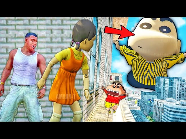 Franklin and Shinchan & Pinchan play HIDE AND KILL with Squid Game Doll In GTA 5