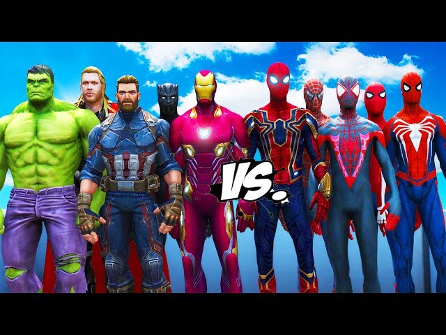 ALL SPIDERMAN SUIT VS THE AVENGERS - Hulk, Iron Man, Captain America, Black Widow, Thor