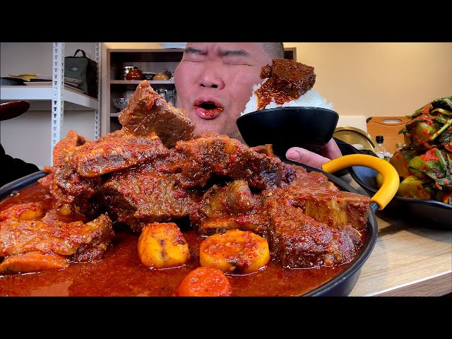 땡초가루 듬뿍 매운갈비찜에 흰쌀밥 + 오이소박이 스트레스 풀리는 맛 입니다 MUKBANG