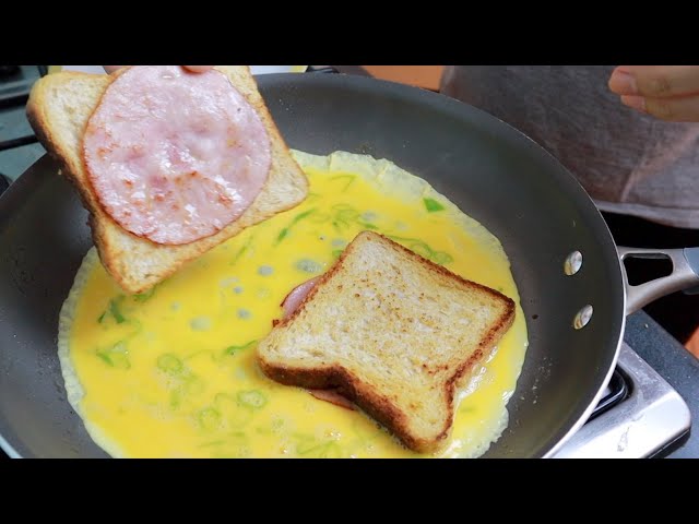 One pan egg toast sandwich (feat. green onion, ham) | Easy toastie