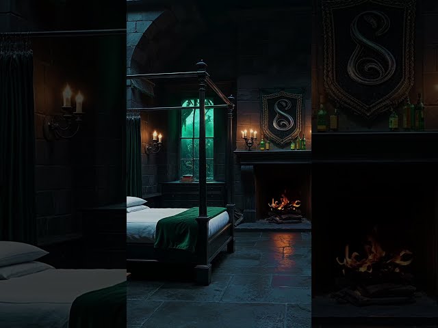 Slytherin Dormitory Ambience | Cozy ASMR Fireplace in Hogwarts Dungeon