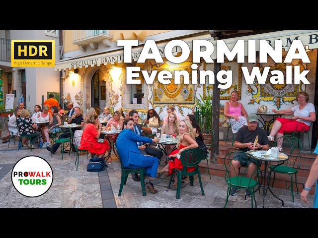 Taormina, Sicily Evening Walking Tour - HDR 4K60fps with Captions