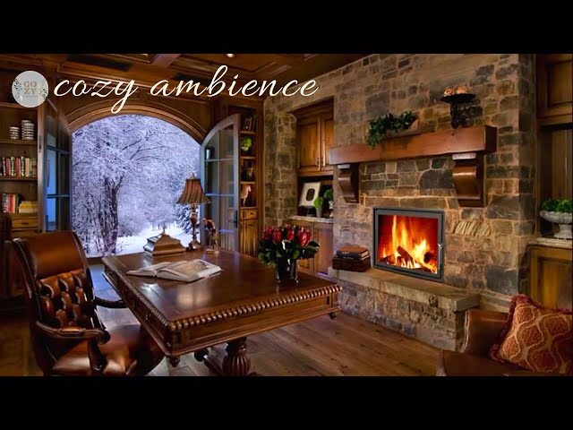 SNOWSTORM AND FIREPLACE SOUNDS | COZY CABIN AMBIENCE | ASMR AMBIENCE | COZY AMBIENCE