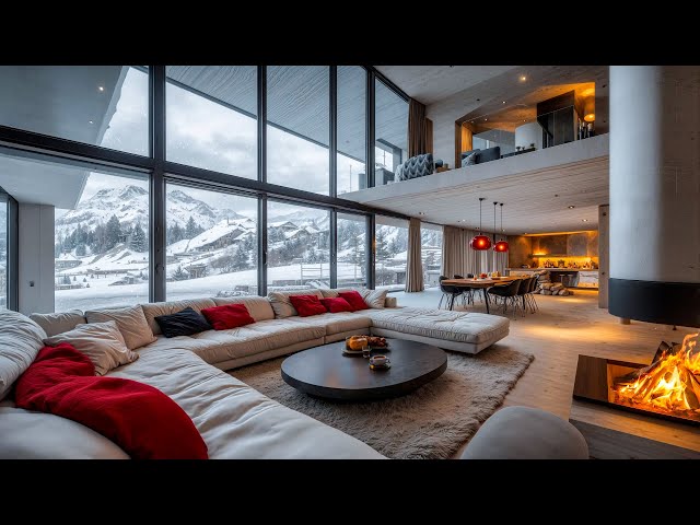 Warm Winter Jazz Music for Calm ❄️ Relaxation Cozy Living Room Ambience with Crackling Fireplace